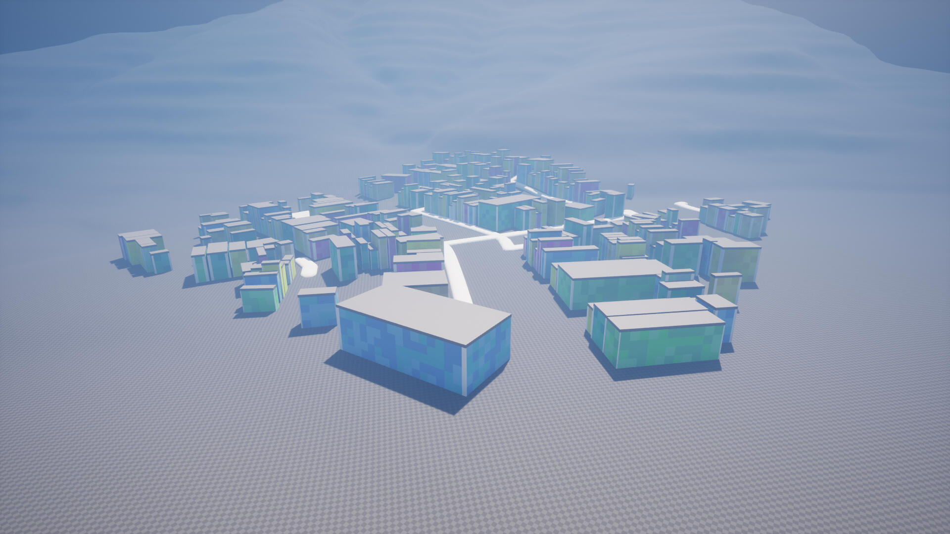 Basic buildings and roads in Unreal.