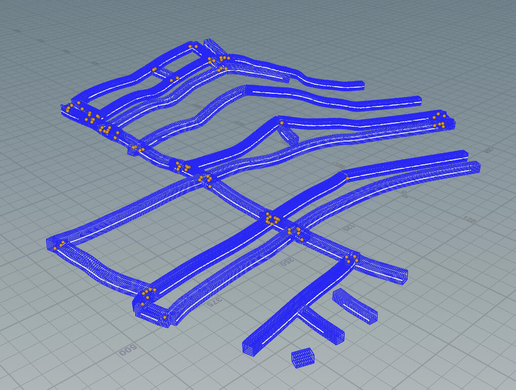 The bounding region is shown here in blue. Overlapping points are selected in orange.